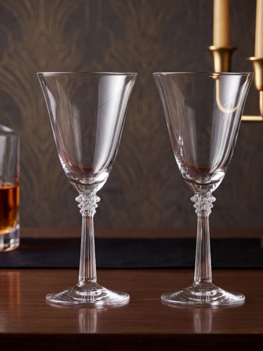 Fostoria Scepter Clear Crystal Wine Glasses – Faceted Stem, Set of 2
